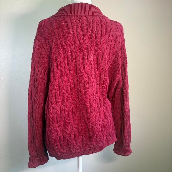VTG Appleseeds PM Red Cardigan Cable Knit Open Front‎ Grandmacore Cottagecore - Picture 3 of 6